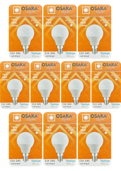 (10 adet) Osaka 7W (50W) Beyaz IŞIK E14 DUYLU (Ince Duy) LED Mini Ampul