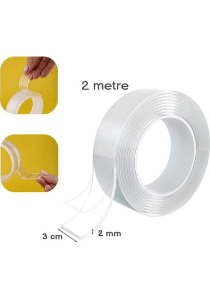 Çift Taraflı Ultra Güçlü Yapışkan Şeffaf Bant Nano Özellikli 2 Metre Iz Bırakmaz Yapıştırıcı Bant fiyatları