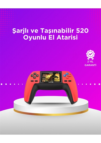P5 Taşınabilir Retro Konsol – 520 Oyun Ergonomik Tasarım Nostaljik Eğlence - M388R075-K57388
