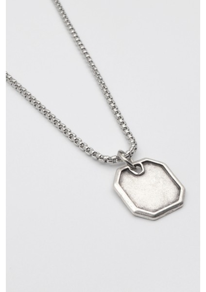 Sekizgen Geometrik Kolye - Örme İthal Zincirli Unisex Gümüş Kaplama Kolye - 60 cm fiyatları