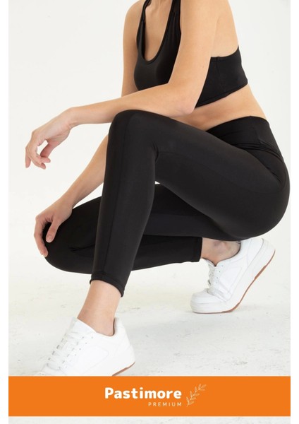 Enenstyle Fashıon Boutıque Kadın Siyah Cepli Sporcu Modeli Yazlık Spor Taytı Fitness Gym Training Siyah Spor Tayt