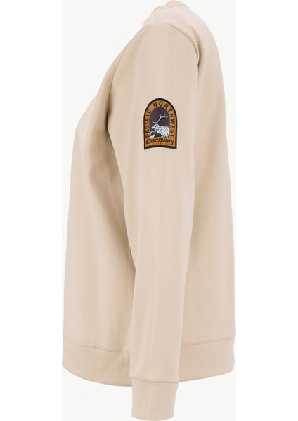 D5WL-SWT3612 Bej Bisiklet Yaka Relaxed Nakışlı Kadın Sweatshırt