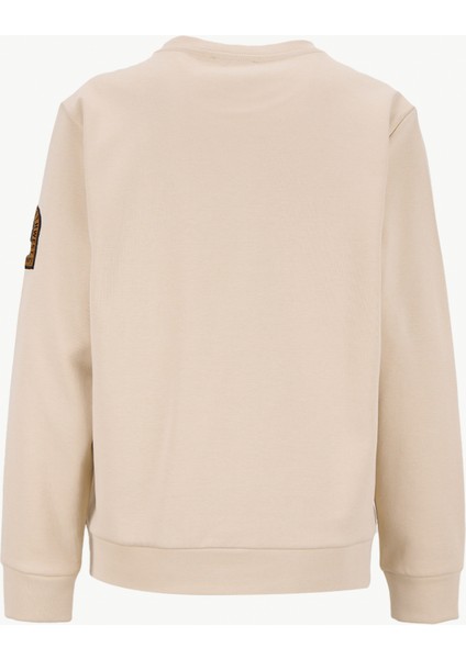 D5WL-SWT3612 Bej Bisiklet Yaka Relaxed Nakışlı Kadın Sweatshırt