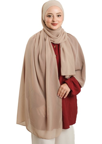 Bej Pratik Hazır Geçmeli Bone Şal Şifon Düz 2506_12