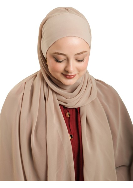 Bej Pratik Hazır Geçmeli Bone Şal Şifon Düz 2506_12 fiyatları