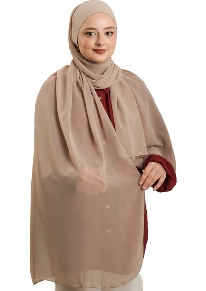 Bej Pratik Hazır Geçmeli Bone Şal Şifon Düz 2506_12 fırsatları