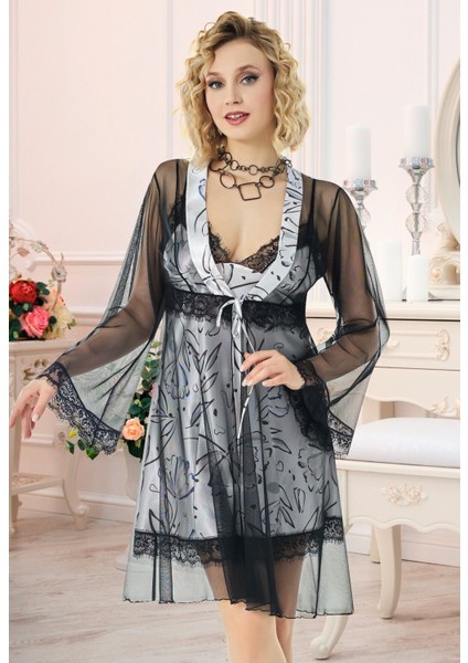 Kuasar Seri Tüllü Dantelli Transparan Seksi Günlük Fantezi Şık 2'li Takım - Gecelik ve Sabahlık fırsatları