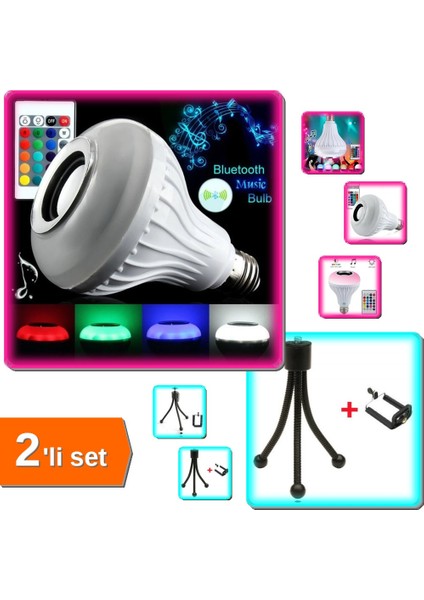 Disco Ampul Rgb Bluetooth Kumandalı + Mini Triipod Seti - Fotoğraf ve Işık Eğlencesi BP47KM