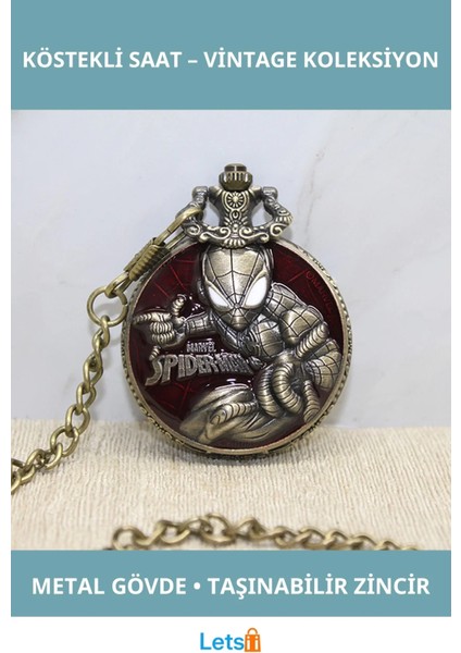 Spiderman Tasarımlı Nostaljik Köstekli Saat