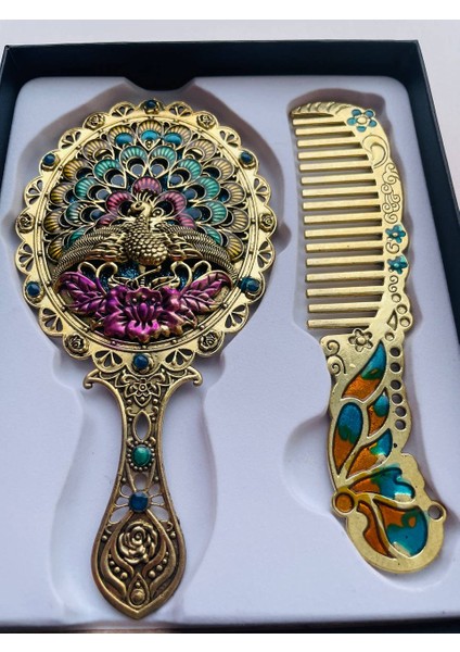 Ayna Tarak Seti, Kutulu-Metal-Hediyelik Takım, 13CM Aynalı Saç Fırçası, Tavuskuşu Figürlü fiyatları