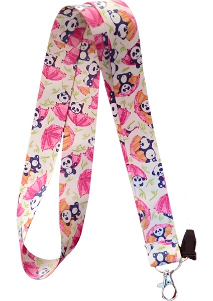 Panda 2 Desenli Boyun Askı Ipi ve Telefon Askısı + Kartlık