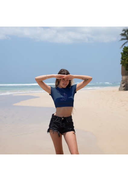 Women / Kadın Silüeti Crop Tişört - Lacivert fiyatları