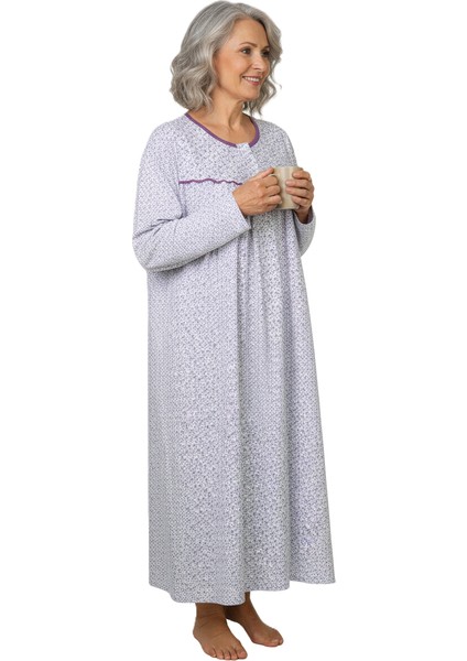 Kadın Boydan Anne Gecelik Elbise %100 Pamuk Çiçekli Desenli Rahat ve Tam Kalıp