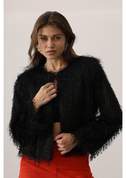 Kadın Bisiklet Yaka Astarlı Sakal Ip Ceket