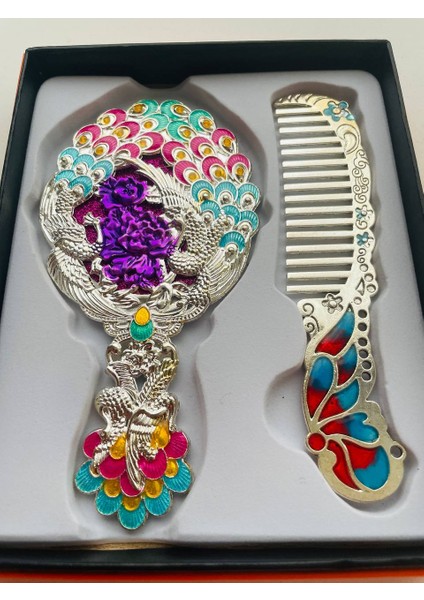 Ayna Tarak Seti, Kutulu-Metal-Hediyelik Takım, 13CM Aynalı Saç Fırçası, Tavuskuşu Figürlü fiyatları