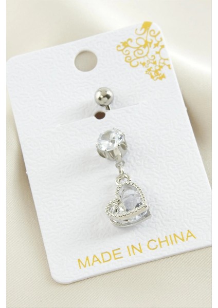 Kalp Zirkon Taşlı Çelik Piercing 1 Adet