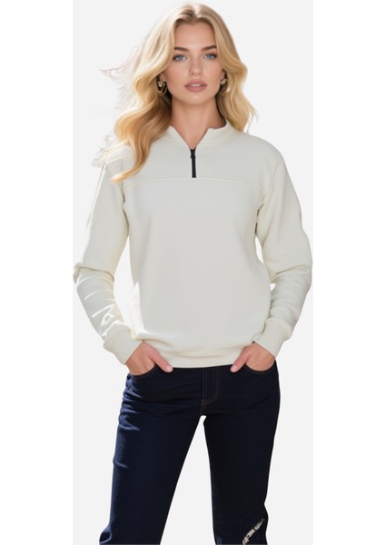 Unisex Relax Fit Rahat Kesim Pamuklu Içi Polarlı Yarım Fermuarlı Dik Yaka Sweatshirt fiyatları