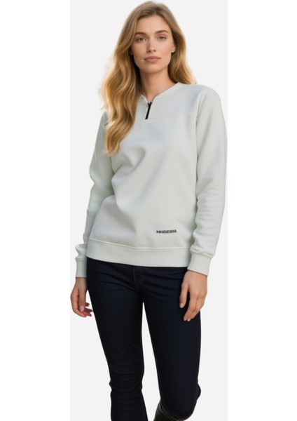 Unisex Relax Fit Rahat Kesim Pamuklu Içi Polarlı Yarım Fermuarlı Dik Yaka Sweatshirt modelleri