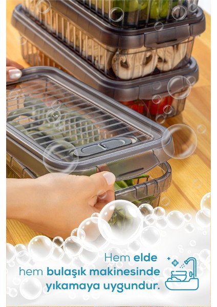 6lı Kendinden Çizgili Kilitli Kapaklı Saklama Kabı Seti 2 L Antrasit modelleri