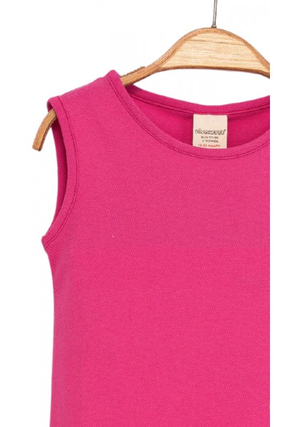 Kız Çocuk Fuşya Kolsuz Pamuklu Elbise - Çiçek Desenli Elbise Fırfırlı Etek Ucu modelleri