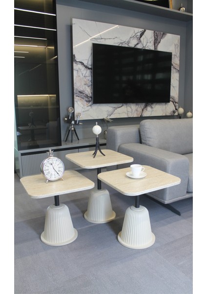 Venedik Zigon Sehpa Traverten Mdf (Komple Krem) - Zigon Sehpa 3'lü fiyatları