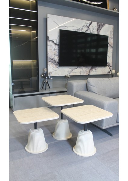 Venedik Zigon Sehpa Traverten Mdf (Komple Krem) - Zigon Sehpa 3'lü modelleri