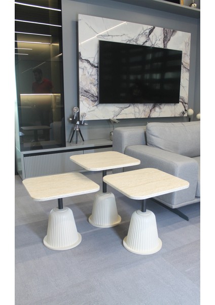 Venedik Zigon Sehpa Traverten Mdf (Komple Krem) - Zigon Sehpa 3'lü fırsatları