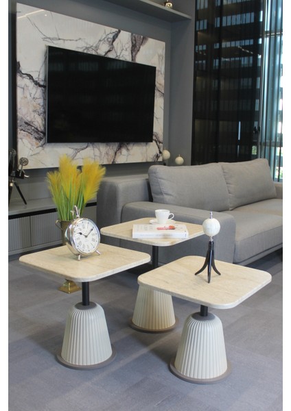 Venedik Zigon Sehpa Traverten Mdf - Zigon Sehpa 3'lü