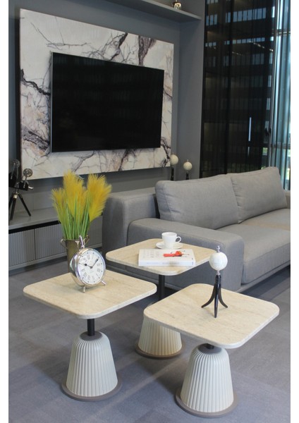 Venedik Zigon Sehpa Traverten Mdf - Zigon Sehpa 3'lü fiyatları