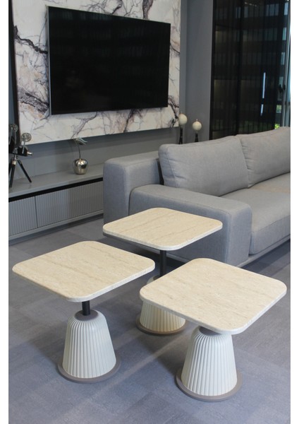 Venedik Zigon Sehpa Traverten Mdf - Zigon Sehpa 3'lü modelleri