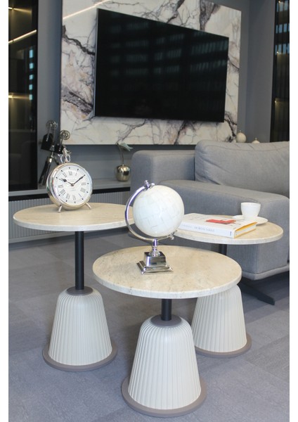 Milano Zigon Sehpa Traverten Mdf - Zigon Sehpa 3'lü