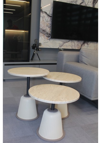 Milano Zigon Sehpa Traverten Mdf - Zigon Sehpa 3'lü modelleri