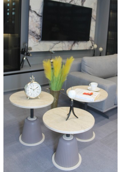 Milano Zigon Sehpa Traverten Mdf - Zigon Sehpa 3'lü