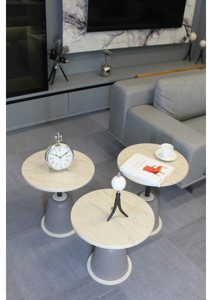 Milano Zigon Sehpa Traverten Mdf - Zigon Sehpa 3'lü modelleri