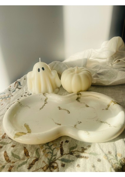 El Yapımı 3’lü Dekoratif Mum Seti – Hayalet Mum, Balkabağı Mum ve Mermer Dokulu Beton Tabak – Hediye ve Ev Dekorasyonu Seti fırsatları
