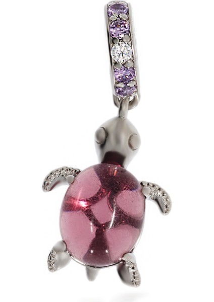 Kadın Mor Renk Taşlı Kaplumbağa Model Gümüş Charm