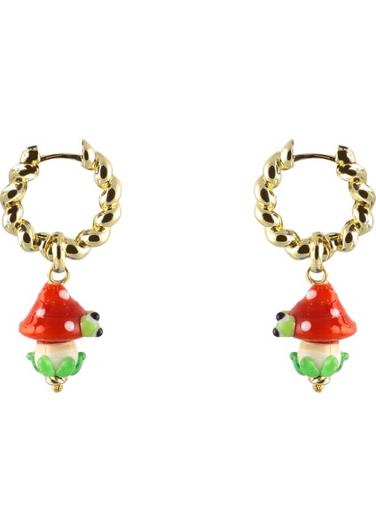 Altın - Kırmızı - Yeşil Küpe Lola Mushroom Earrings