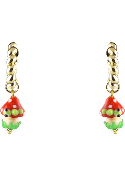 Altın - Kırmızı - Yeşil Küpe Lola Mushroom Earrings fiyatları