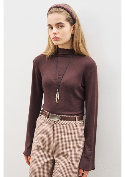 Balıkçı Yaka Bluz Acı Kahve indirimleri