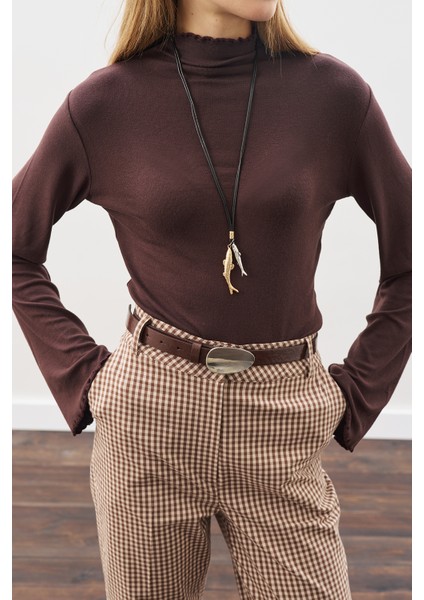 Balıkçı Yaka Bluz Acı Kahve