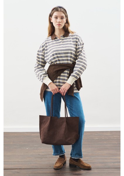 Polo Yaka Oversıze Tshırt Mavi