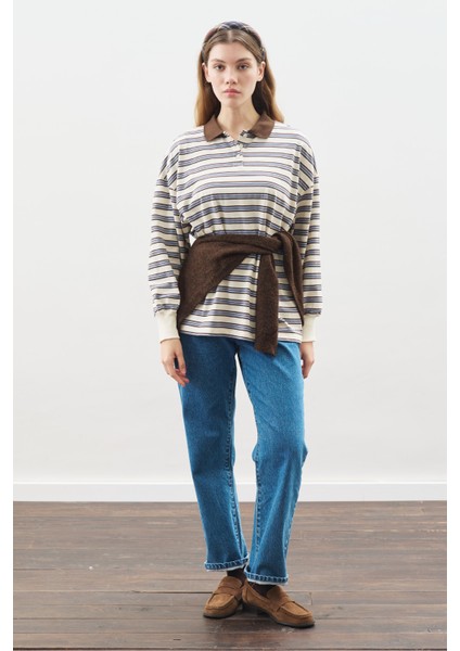 Polo Yaka Oversıze Tshırt Mavi fiyatları