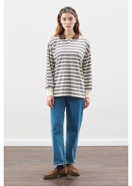 Polo Yaka Oversıze Tshırt Mavi modelleri