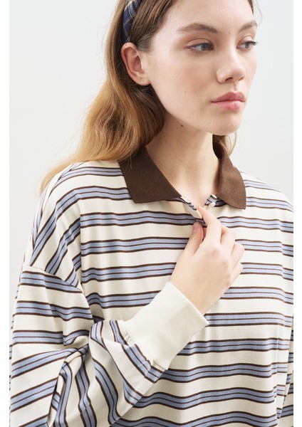 Polo Yaka Oversıze Tshırt Mavi