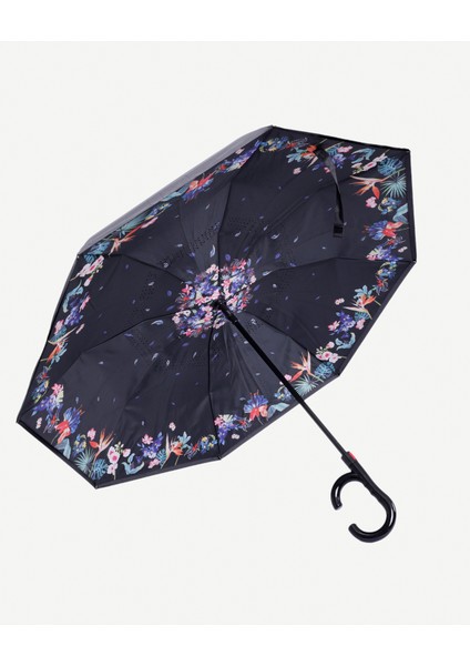 Çiçek Desenli Ters Formlu Şemsiye