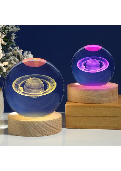 Kişiye Özel Büyük Boy Işıklı Ahşap Kaideli Satürn Cam Küre 8cm fiyatları