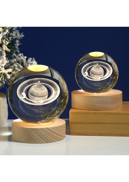 Kişiye Özel Büyük Boy Işıklı Ahşap Kaideli Satürn Cam Küre 8cm modelleri