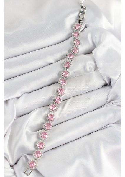 Pirinç Pembe Zirkon Taşlı Daire Baget Model Gümüş Renk Vıp Seri Kadın Bileklik - TJ-BB7511 fiyatları