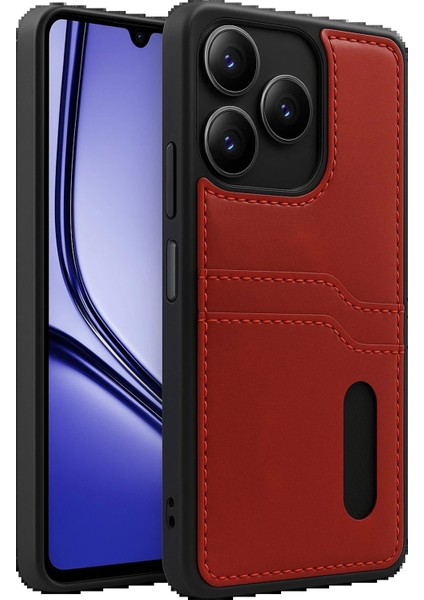CPT16 Realme Note 50 4g Kılıf Sara Kartvizitli Deri Kılıf - Kırmızı