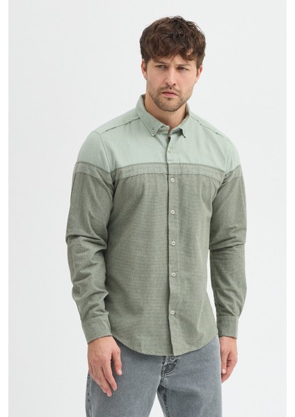 Premium Slim Fit Yün Karışımlı Kontrast Parçalı Uzun Kollu Gömlek fiyatları